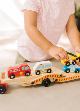 Melissa & Doug Emergency Vehicle Carrier Wooden Truck with 4 Rescue Vehicles