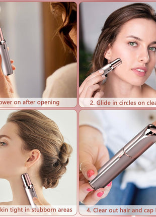 Facial Hair Remover for Women - as Seen on TV Painless Face Shaver - Electric Hair Removal Device for Face Lips Peach Fuzz with Light (Rose Gold)