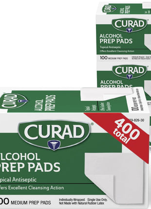 Curad, Alcohol Prep Pads, Medium Isopropyl Alcohol Wipes Individually Wrapped, 400 Count