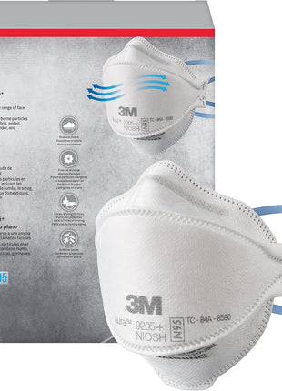 3M Aura Particulate N95 Respirator 9205+, Flat Fold Lightweight Design, Non-Valved, 20 Count (Pack of 1)