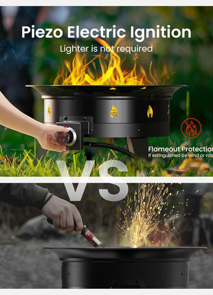 Ciays Large Propane Fire Pit 19 Inch, Gas Fire Pit with Grill Grate, Folding Legs, Hose Hooks, Propane Tank Holder, Cover & Carry Strap, Portable Outdoor Fire Pit for Camping, 58,000 BTU