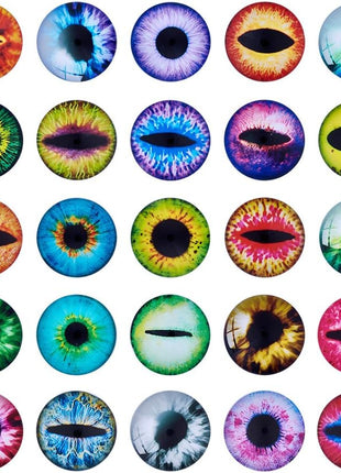 Beadthoven 90pcs 25mm Mixed Style Round Glass Dragon Eye Gem Cover Cabochon for Dome Jewelry Finding Cameo Pendent Doll Making