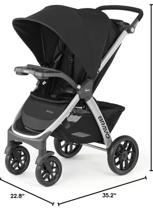Chicco Bravo Quick-Fold Baby Stroller with One-Hand Compact Fold | Black/Black, removable toddler seat, UPF 50+ canopy, infant car seat compatible, travel stroller, all-wheel suspension