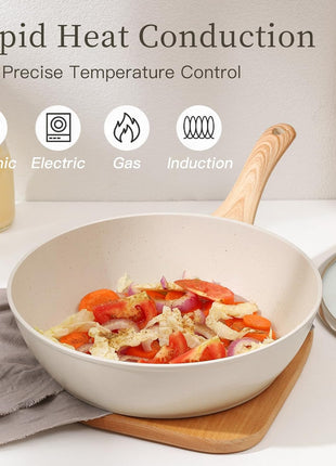 16PCS Pots and Pans Set Non Stick Cookware JueGo De Ollas Para Cocina | Beautiful Great Value Food Cooks Evenly Cleans Easily With Frying Pan
