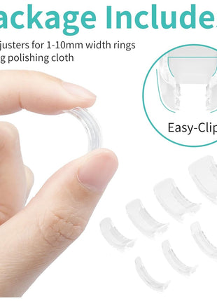 Ring Sizers for Loose Rings, 8 Pack 8 Sizes, Ring Size Adjuster, Invisible Ring Guards for Women and Men, Ring Resizer with Polishing Cloth,Fits Bands Width to 1-8mm