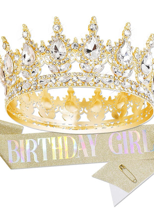 Queen Crown Rhinestone Wedding Crowns and Tiaras for Women Costume Party Hair Accessories Princess Birthday Crown Crystal Bridal Crown (Gold White Crown)