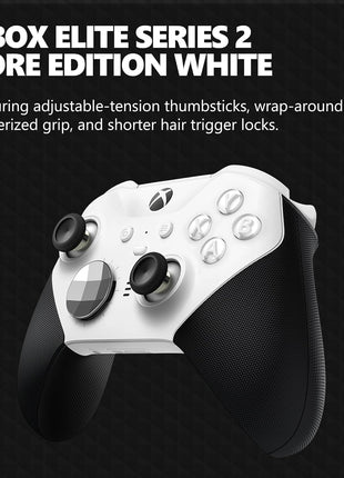 Xbox Wireless Gaming Controller | Elite Series 2 Core | White | Console, PC, and Android | Adjustable Thumbsticks | Trigger Locks