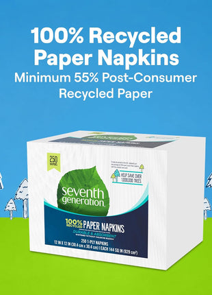 Seventh Generation Lunch Napkin, White Color, 1-ply, 250-Count Packs (Pack of 12)