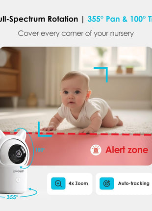 ieGeek Baby Monitor with Camera and Audio, 5inch Large HD Display(No WiFi) & 1080P Camera & Free Smart App(WiFi), Upgraded Night Vision/PTZ/2-Way Audio/Auto Tracking Detection Notification and Alert