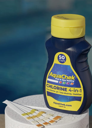 AquaChek Yellow 4-Way Pool and Spa Test Strips - 50 Yellow Test Strips - Swimming Pool Test Strips For pH, Free Chlorine, Total Alkalinity, and Cyanuric Acid - Quick and Accurate Results - Testing Kit