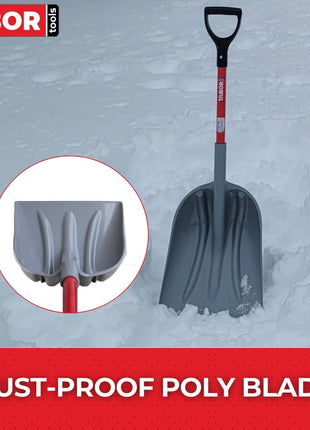TABOR TOOLS Snow Scoop with Fiberglass Handle, 15 Inch Wide Blade, Large Snow Shovel and Mulch Scoop with Comfortable D Grip Handle. J218A. (Snow Scoop, Short 26 Inch Handle)