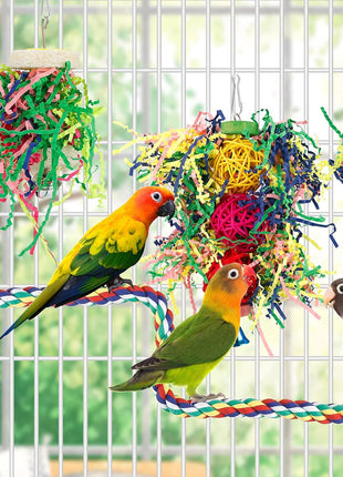 Bird Toys Bird Shredding Foraging Toys Parakeet Toy Chewing Hanging Toy Bird Shredded Paper Bird Cage Accessories Bird Rope Perch for Conure Cockatiel Budgies Lovebird Parrotlet (Without Rope Perch)