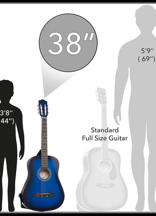 Ashthorpe 38-inch Beginner Acoustic Guitar Package (Blue), Basic Starter Kit w/Gig Bag, Strings, Strap, Tuner, Pitch Pipe, Picks