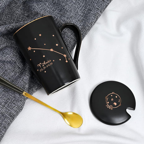 YHRJWN - Aries Zodiac Sign Star Coffee Mug, Aries Gifts for Women, Men & Teens, Mar-Apr Birthday Gifts for 12 Horoscope Lovers, 14 Oz Black Cup with Gift Box