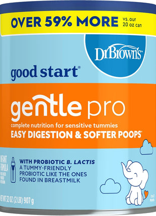 Good Start | Dr. Brown's Gentle Pro, Baby Formula Powder for Sensitive Tummies, Easy Digestion & Softer Poops, Formula with Probiotics, DHA, Allergen Lactose, Milk, Soy,Tree Nuts,Non-GMO,32 OZ, 1 Pack