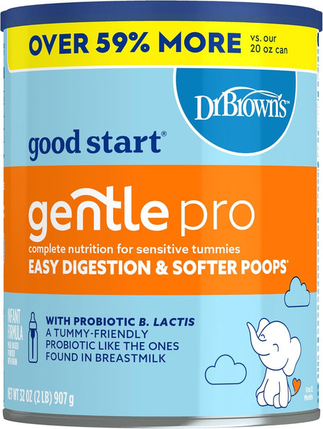 Good Start | Dr. Brown's Gentle Pro, Baby Formula Powder for Sensitive Tummies, Easy Digestion & Softer Poops, Formula with Probiotics, DHA, Allergen Lactose, Milk, Soy,Tree Nuts,Non-GMO,32 OZ, 1 Pack
