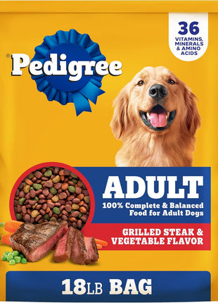 Pedigree Adult Dry Dog Food, Complete Nutrition, Grilled Steak & Vegetable Flavor, 18 lb. Bag