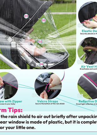 Performance Rain Shield, Rain Cover Fits for UPPAbaby Vista/Vista V2/Vista V3/Cruz/Cruz V2 Stroller, Protect from Wind/Rain/Snow/Dust, Air Vent Hole, Window with Zipper, Stroller Accessories