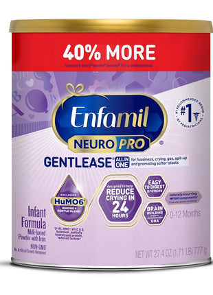 Enfamil NeuroPro Gentlease for easing Fussiness, Crying, Gas, Spit-up in 24 Hrs, Smaller Proteins for Easy Digestion, Brain Supporting DHA, Prebiotic Blend, HuMO6*, Baby Formula, 27.4 Oz Can
