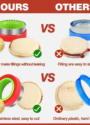 HINZER Sandwich Cutter and Sealer Set 4 Pcs Bread Decruster Sandwich Cutter Pancake Maker Heart Square Circle Dinosaur Shape DIY Cookie Cutters Gift for Kids Adult Boys Girls