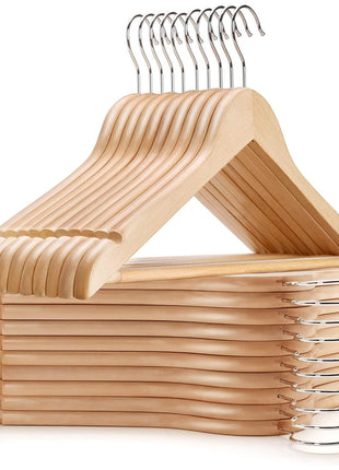Amber Home 30 Pack Wooden Coat Hangers, Natural Wood Suit Hangers with Non-Slip Pant Bar, Clothes Hangers for Closet Organization, Shirts, Jackets, Dresses, and Pants (Natural, 30)