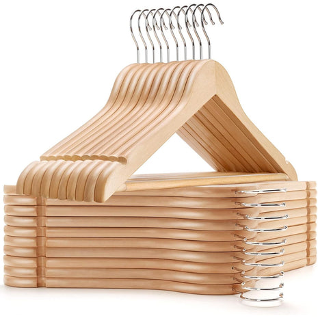 Amber Home 30 Pack Wooden Coat Hangers, Natural Wood Suit Hangers with Non-Slip Pant Bar, Clothes Hangers for Closet Organization, Shirts, Jackets, Dresses, and Pants (Natural, 30)