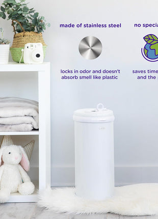 Ubbi Steel Diaper Pail, Odor Locking, No Special Bag Required, Award-Winning, Registry Must-Have, White | Award-Winning Registry Must-Have, Childproof Safety Lid with Lock, Holds Up To 55 Newborn Diapers, Modern Nursery Essential