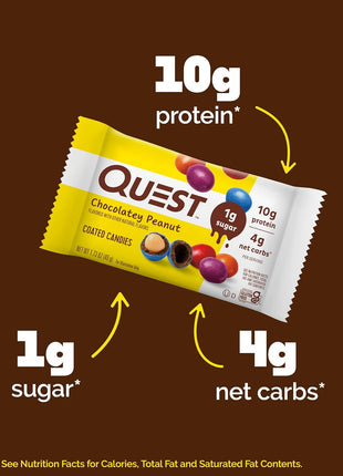Quest Nutrition Coated Candies, Chocolatey Peanut, 1g Sugar, 10g Protein, 4g Net Carbs, Gluten Free, Keto Friendly, 12 Count