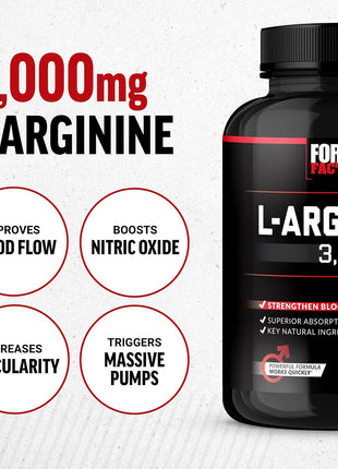 Force Factor L-Arginine 3000mg, Nitric Oxide Supplement, 150 Capsules | Support Stronger Blood Flow, Circulation, Nutrient Delivery & Pumps, L-Arginine with BioPerine for Superior Absorption