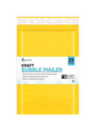 Kkbestpack Kraft Paper Bubble Mailers #0, Self-Seal Padded Mailing Envelopes, Pack of 25, 6x9 Inches