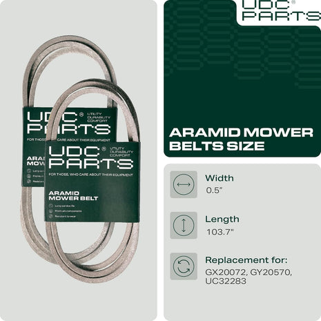 UDC Parts GX20072 Deck Belt Replacement for John Deere 42 Inch D105 E100 D110 S100 D100 D120 D125 D130 L100 L110 E110 E120 E130 LA100 LA105 LA110 LA115 LA120 LA125 LA135 S110 S120 GY20570/ 103.7 inch