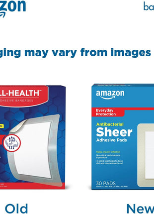 Amazon Basic Care Sheer Adhesive Pad Bandages for Minor Cuts, Scrapes and Wounds, Extra Large 3 x 4 in, Non-Stick Pad, 30 Count