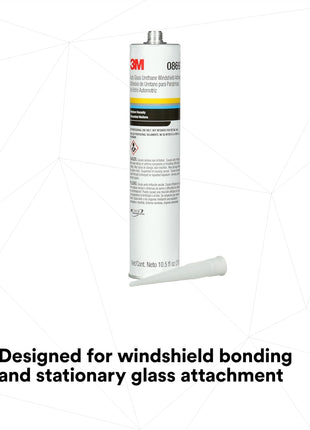 3M Auto Glass Urethane Windshield Adhesive, 08693, Medium Viscosity, High-Strength, Fast-Curing, 310 mL/10.5 fl oz Cartridge , Black