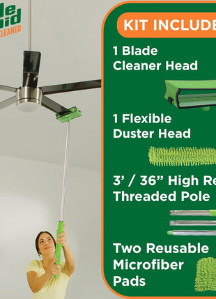 Blade Maid Ceiling Fan Blade Cleaner & Duster | Extendable Pole for High Ceilings, Moldings, Blinds, Walls & Cars, Corner Cleaning Tool, with Reusable Microfiber Pads | Size 3 feet (Pack of 1)