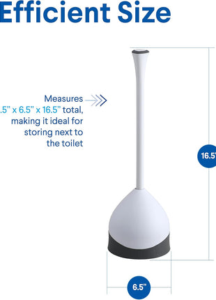 Clorox Toilet Plunger with Hideaway Holder Caddy Heavy-Duty Compact Design with Non-Skid Rubber Base for Bathroom Convenient Storage Toilet Unclogger, 6.5x19.5-Inch, White