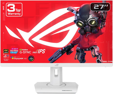 ASUS ROG Strix 27 inch 4K HDR USB-C Gaming Monitor (XG27UCG-W) White, UHD (3840x2160) Dual Mode (4K 160Hz or FHD 320Hz), 1ms, Fast IPS, ELMB Sync, G-SYNC Compatible, AI Gaming, 3yr Warranty