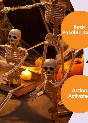 JOYIN 5 PCS Posable Halloween Skeleton Decor 16 Inches, Full Body Posable Joints Hanging Skeletons for Halloween Decorations, Graveyard Props, Haunted House Accessories, Spooky Scene Party Favors
