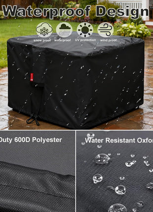 SheeChung Gas Fire Pit Cover Square-Premium Patio Outdoor Cover Heavy Duty Fabric with PVC Coating,100% Waterproof,Anti-Crack,Fits for 29 inch,30 inch,31 inch,32 inch Fire Pit/Table Cover (32 inchL x 32 inchW x 24 inchH,Black)