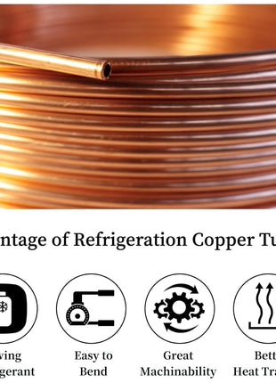 GOORY Copper Tubing 3/8" OD x 0.328" ID x 50 FT - 99.9% C12200 Pure ACR Tube - ASTM B280 Refrigeration T2 Copper Tube Soft Coil - Round Seamless Tubing for HVAC System Refrigerator Industry DIY