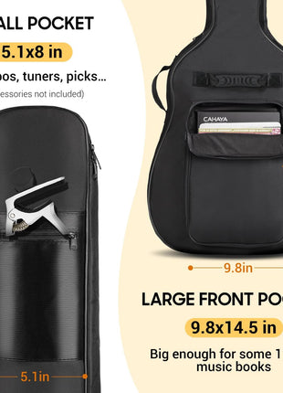 CAHAYA 41 In Acoustic Guitar Bag 0.35 In Thick Padding Water Resistent Dual Adjustable Shoulder Strap Guitar Case Gig Bag with Back Hanger Loop, Black CY0152