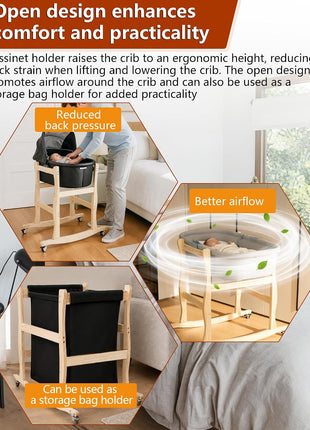 Bassinet Stand, Movable and Rocking Wooden Bassinet Stand Compatible with Uppababy Cribs