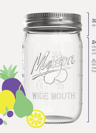 SEWANTA Wide Mouth Mason Jars 32 oz [4 Pack] With Mason Jar Lids and Bands, Mason Jars 32 oz - For Canning, Fermenting, Pickling - Jar Decor - Microwave/Dishwasher Safe.