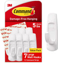 Command 5 lb Large Utility Hooks, 7 Wall Hooks and 12 Command Strips, Damage Free Hanging with Adhesive Strips, No Tools for Hanging, Organization and Storage