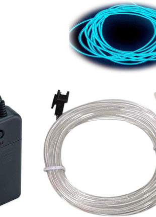 MaxLax EL Wire Ice Blue, 16.4ft/5m Portable Battery Pack Neon Light Strip 360° Cuttable Glowing Rope Lights for Parties, Halloween, DIY Decoration