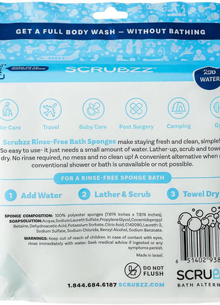 Scrubzz Disposable Rinse Free Bathing Wipes - 25 Pack - All-in-1 Single Use Shower Wipes, Simply Dampen, Lather, and Dry Without Shampoo or Rinsing