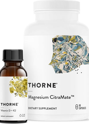 THORNE - Wellness Bundle - Bone, Muscle, Heart, and Lung Health - Vitamin D + K2 Liquid & Magnesium CitraMate