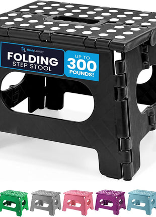 Handy Laundry Folding Step Stool   Sturdy Enough Collapsible Stool to Support Adults and Safe Enough for Kids   Opens Easy with One Flip   Great for Kitchen, Bathroom or Bedroom (Black   9 Inch)