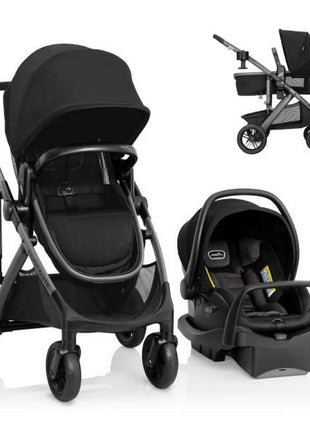 Evenflo Pivot Suite Modular Travel System with LiteMax Infant Car Seat, Dunloe Black