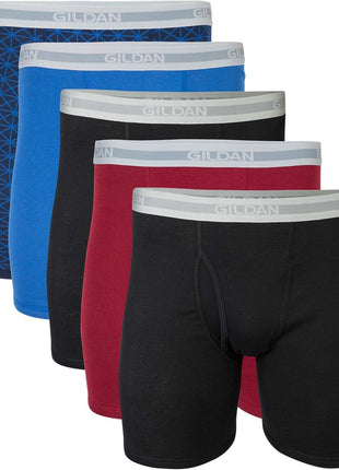 Gildan Men's Underwear Boxer Briefs, Multipack, Mixed Blue/Grey (5-Pack), Large