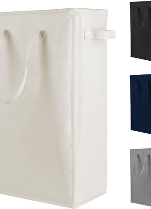 Odonata Slim Laundry Hamper Handles Collapsible Laundry Basket Thin Dirty Clothes Basket Narrow Laundry Bag Foldable Dirty Hamper 45L (Beige)